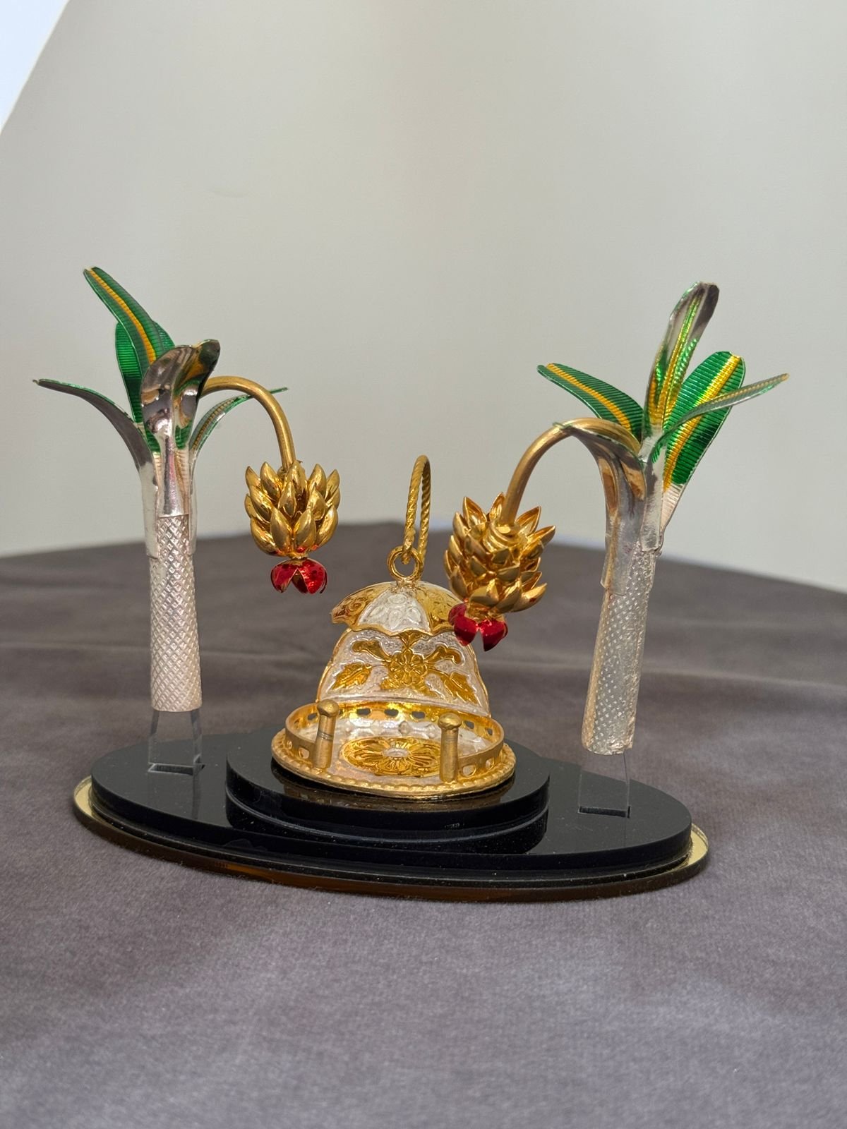 Gold Plated Two-Banana Tree Simhasanam Pooja Mandir